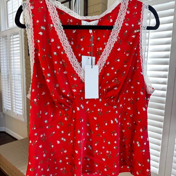 WAYF (Nords) Floral Lace Trim  Silky Sleeveless Blouse - Picture 1 of 6